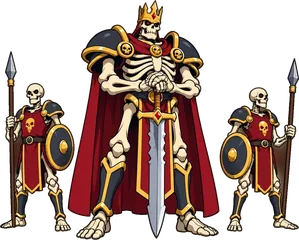 Skalor, a skeleton king with two guards