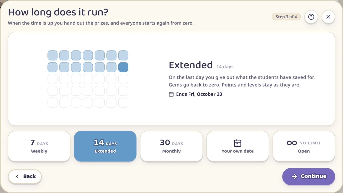 How long does it run? 7 days, 14 days, 30 days, Your own date or No limit, with 14 days chosen